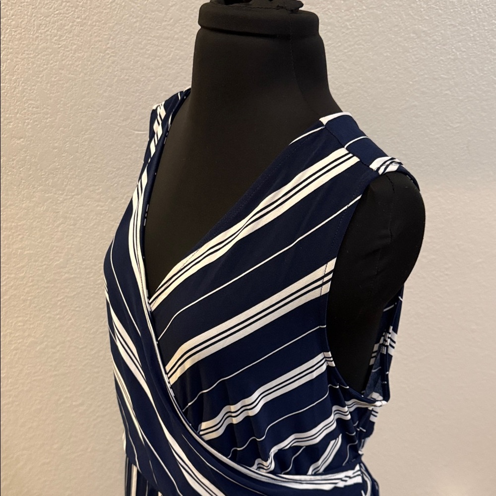 Catherines Navy & White Striped Sleeveless Maxi Dress - Picture 3 of 6